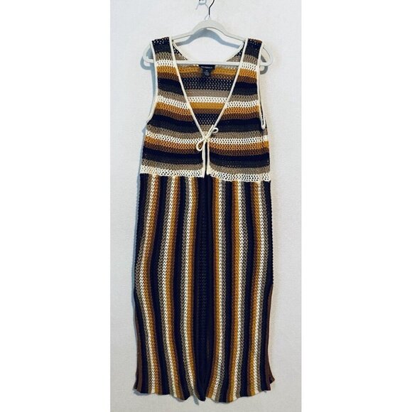 Runway 7 Sweater Womens 2X Crochet Open Front Longline Cardigan Boho Hippie - Picture 1 of 7